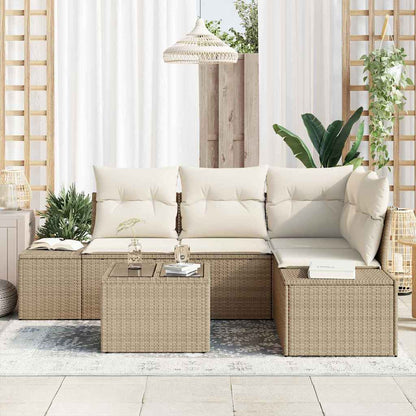 Gartensofa-set mit Speicher Beige und Creme Poly-Rattan