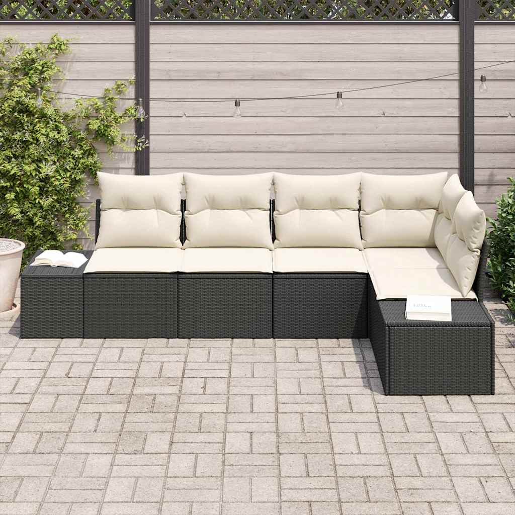 Gartensofa-set 5 stk. Schwarz und Creme Poly-Rattan