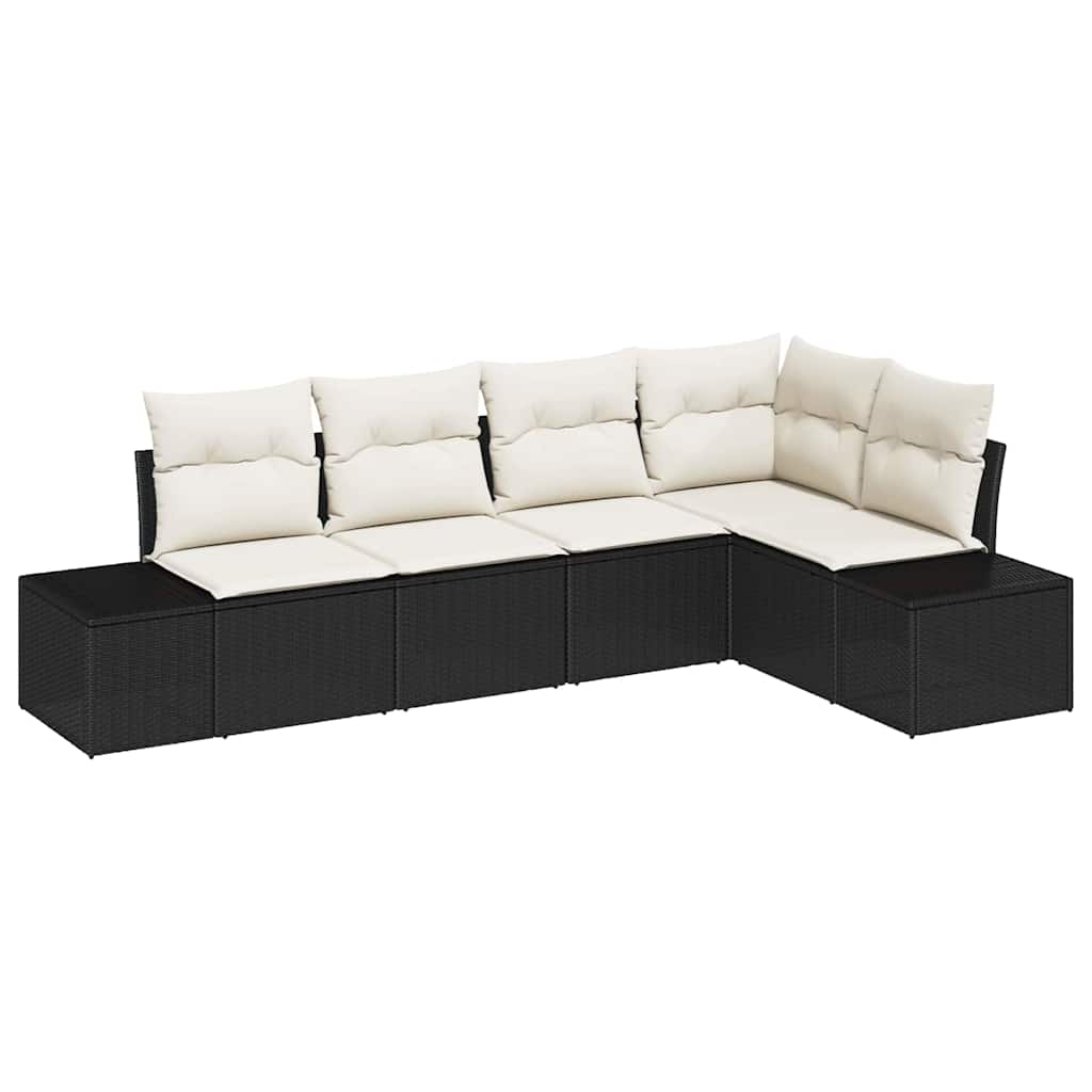 Gartensofa-set 5 stk. Schwarz und Creme Poly-Rattan