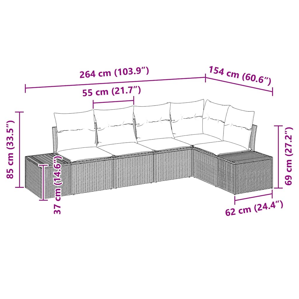 Gartensofa-set 5 stk. Schwarz und Creme Poly-Rattan