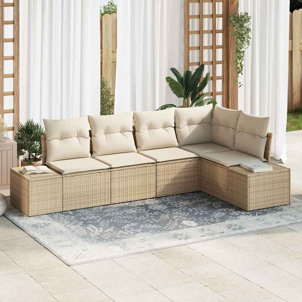 Gartensofa-set 5 stk. Beige und Creme Poly-Rattan