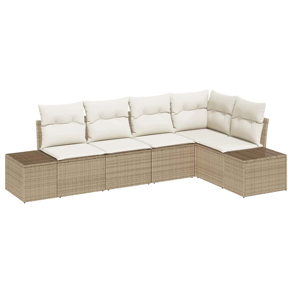 Gartensofa-set 5 stk. Beige und Creme Poly-Rattan
