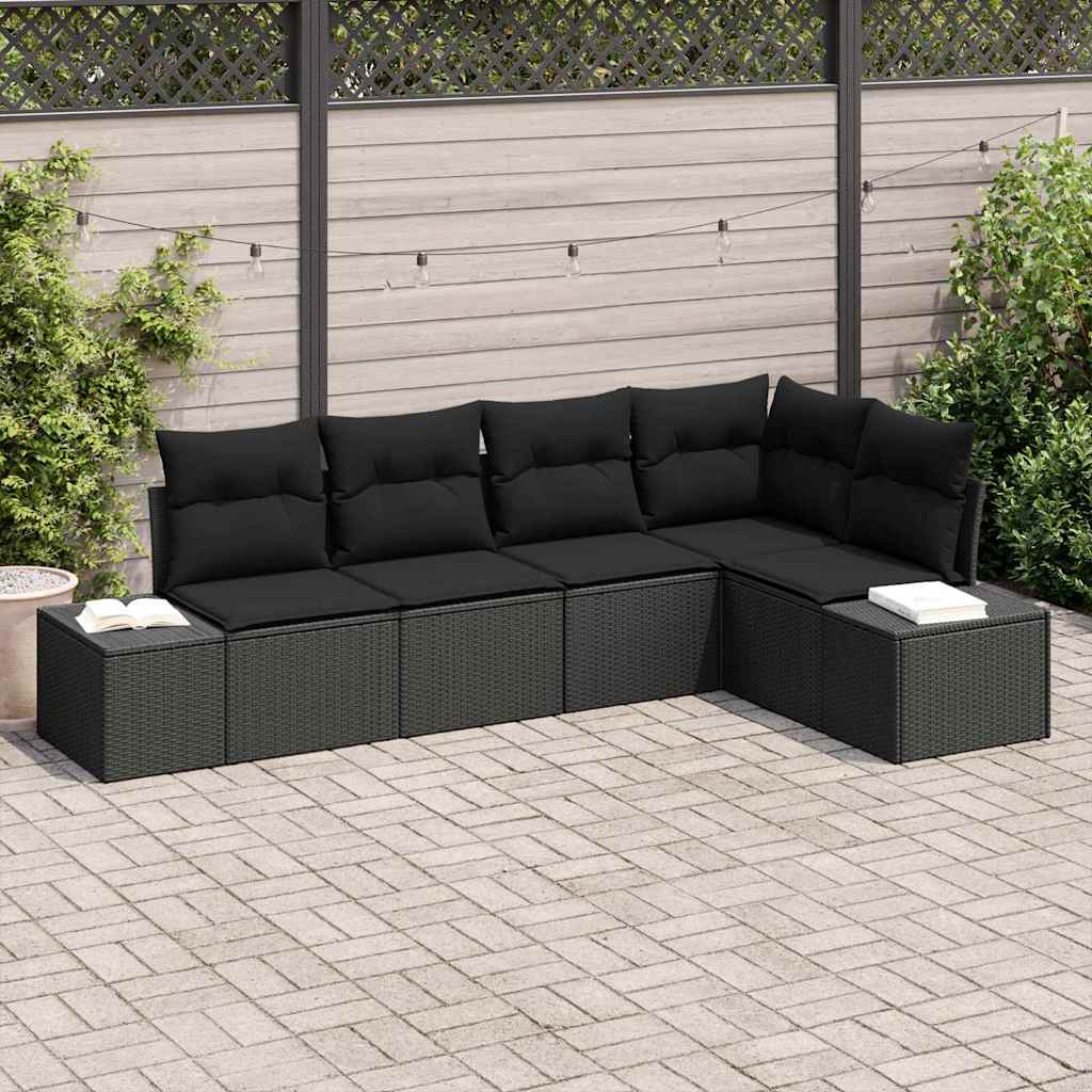 Gartensofa-set 5 stk. Schwarz Poly-Rattan
