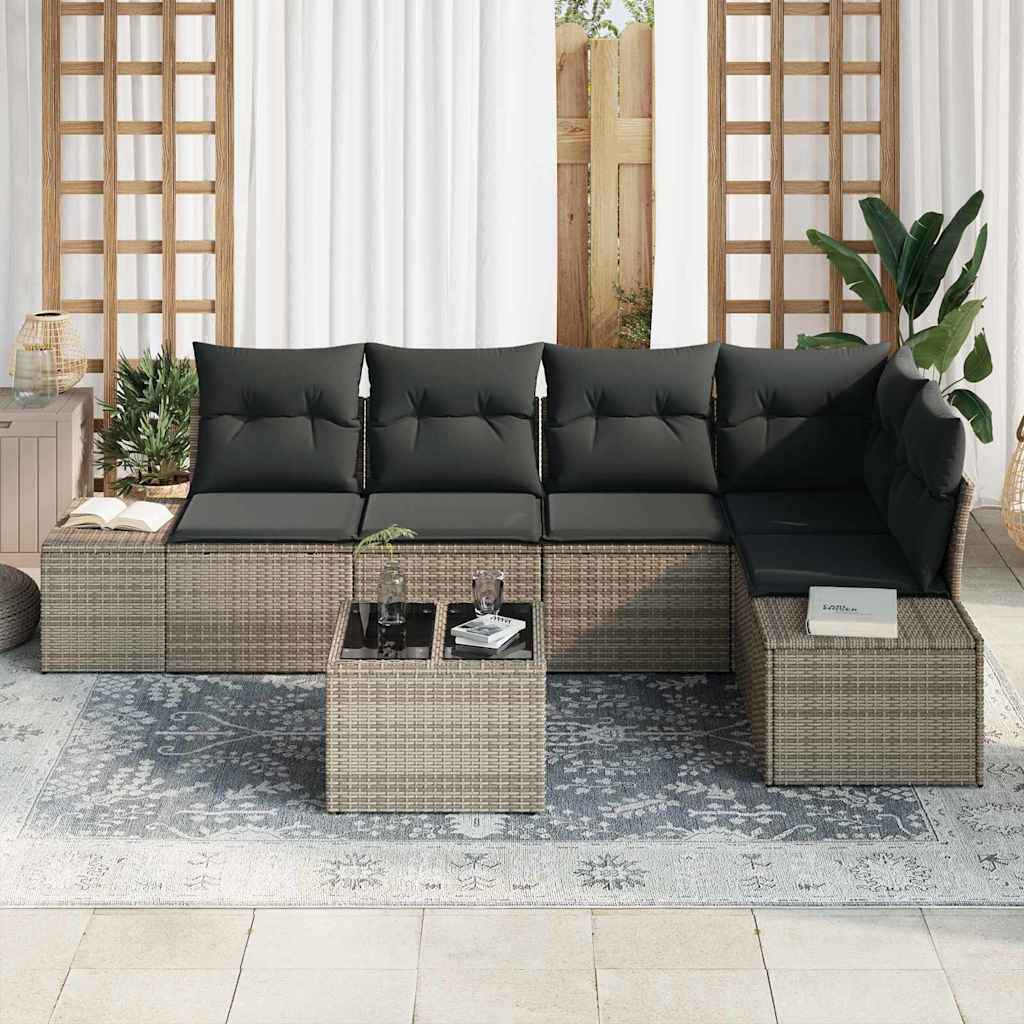 Gartensofa-set mit Speicher Hellgrau Poly-Rattan