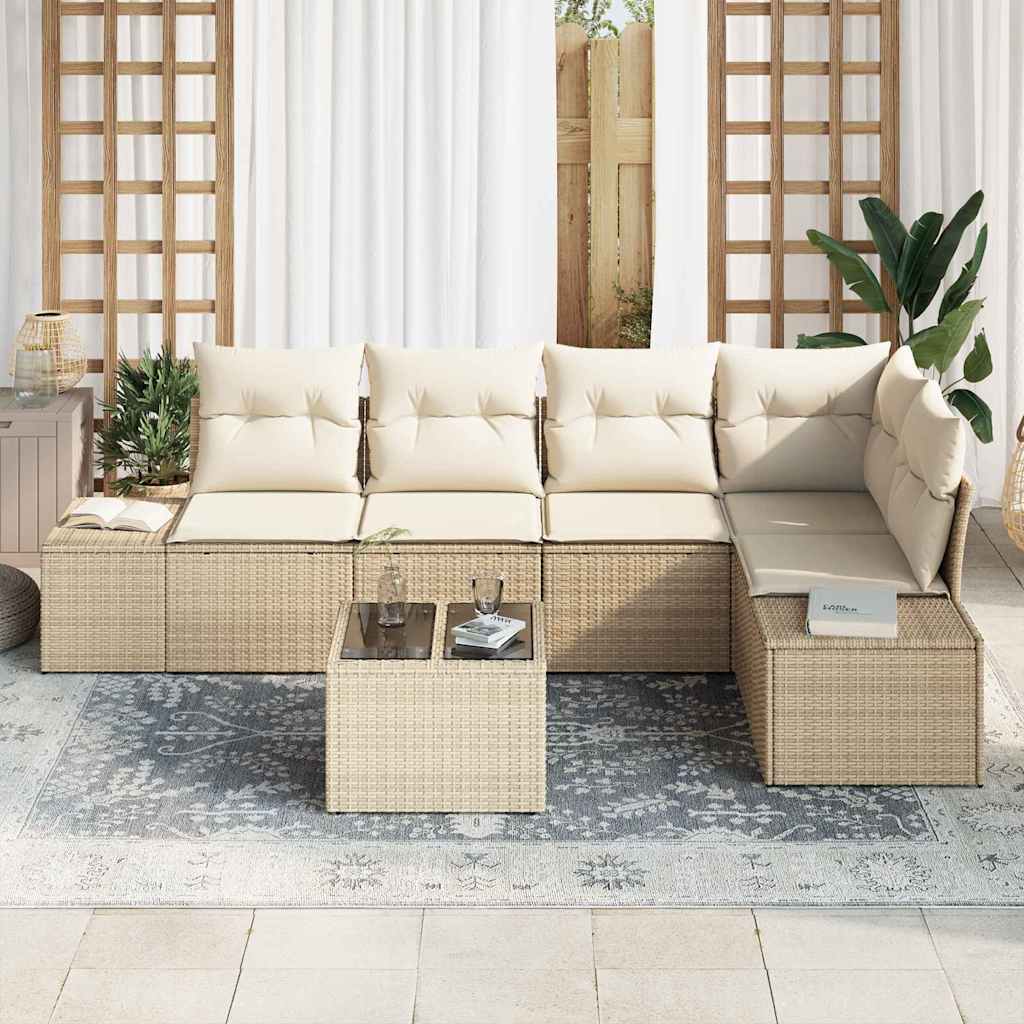 Gartensofa-set mit Speicher Beige und Creme Poly-Rattan