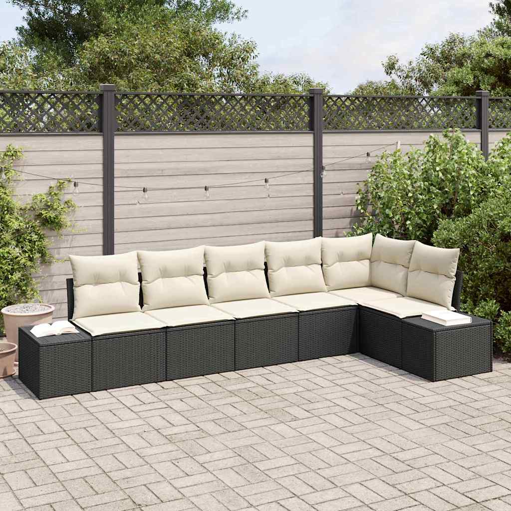Gartensofa-set 6 stk. Schwarz und Creme Poly-Rattan