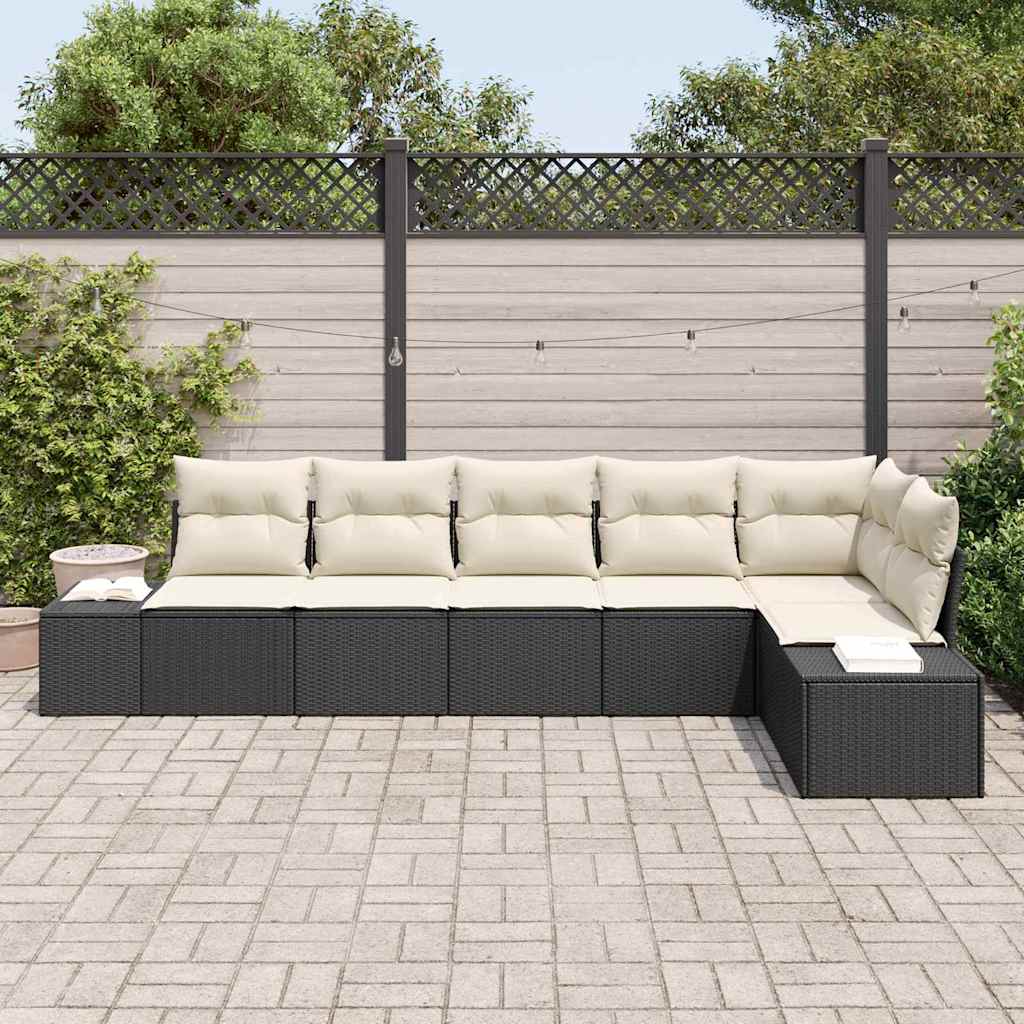 Gartensofa-set 6 stk. Schwarz und Creme Poly-Rattan