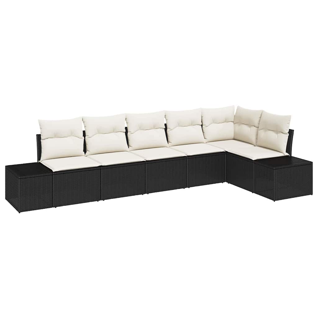 Gartensofa-set 6 stk. Schwarz und Creme Poly-Rattan
