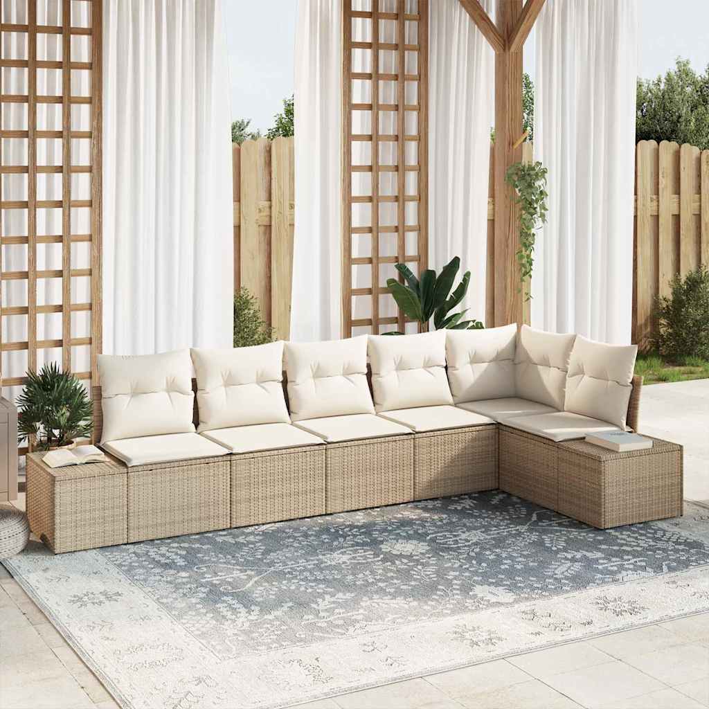 Gartensofa-set 6 stk. Beige und Creme Poly-Rattan