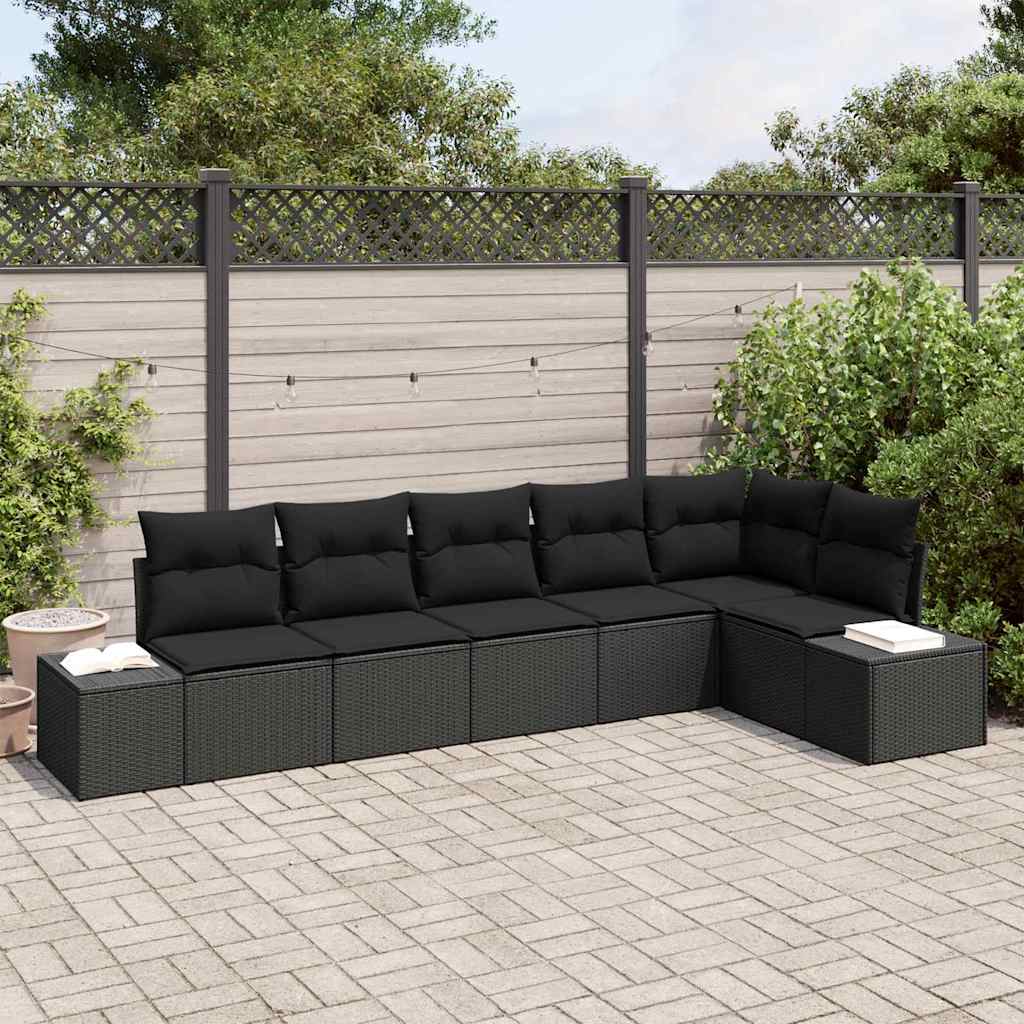 Gartensofa-set 6 stk. Schwarz Poly-Rattan