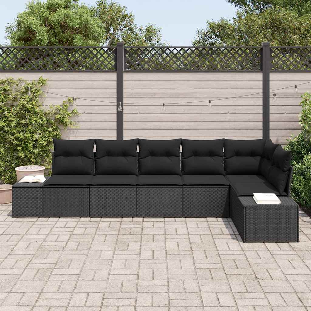 Gartensofa-set 6 stk. Schwarz Poly-Rattan