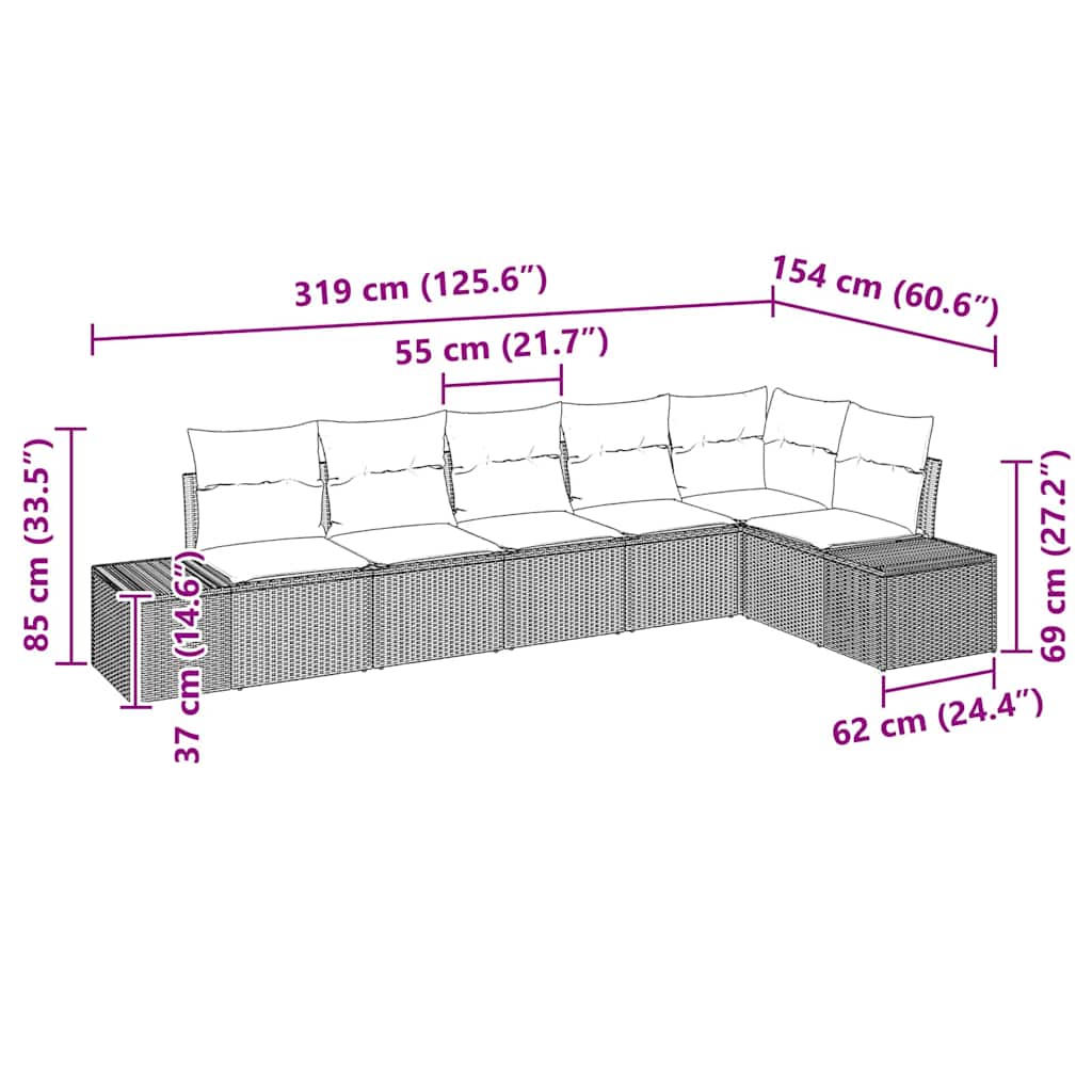 Gartensofa-set 6 stk. Schwarz Poly-Rattan