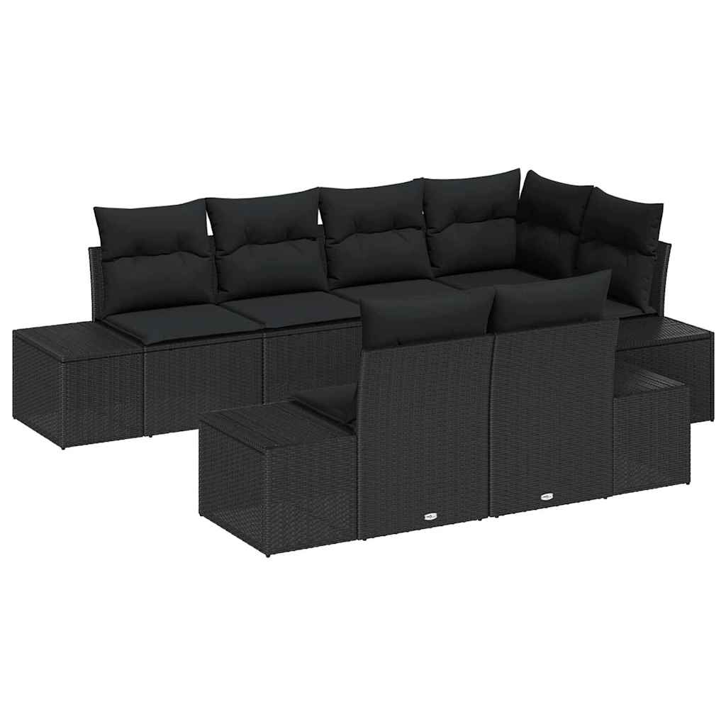 Gartensofa-set 7 stk. Schwarz Poly-Rattan