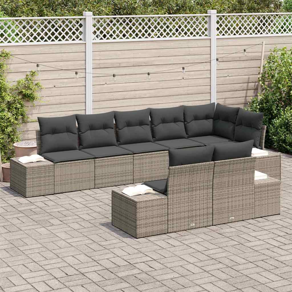 Gartensofa-set 8 stk. Grau Poly Rattan