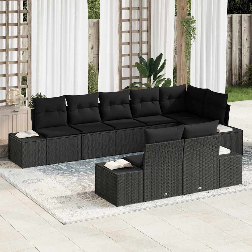 Gartensofa-set 8 stk. Schwarz Poly Rattan