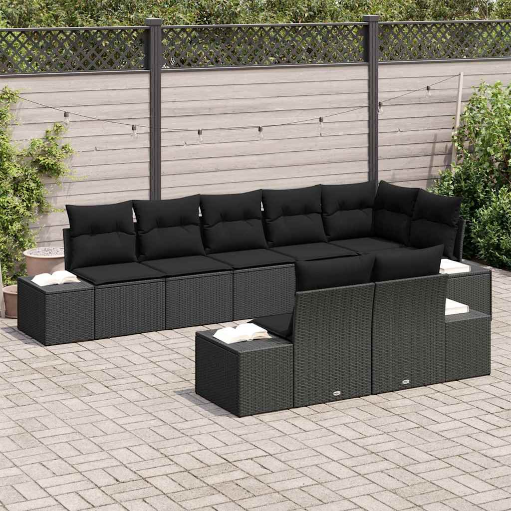 Gartensofa-set 8 stk. Schwarz Poly Rattan