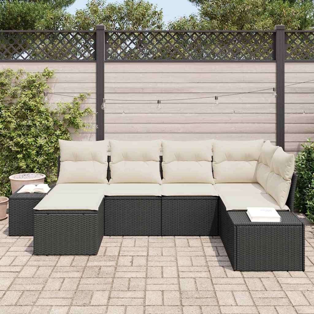 Garten-Sofa-Set 6 stk. Schwarz und Creme Poly-Rattan