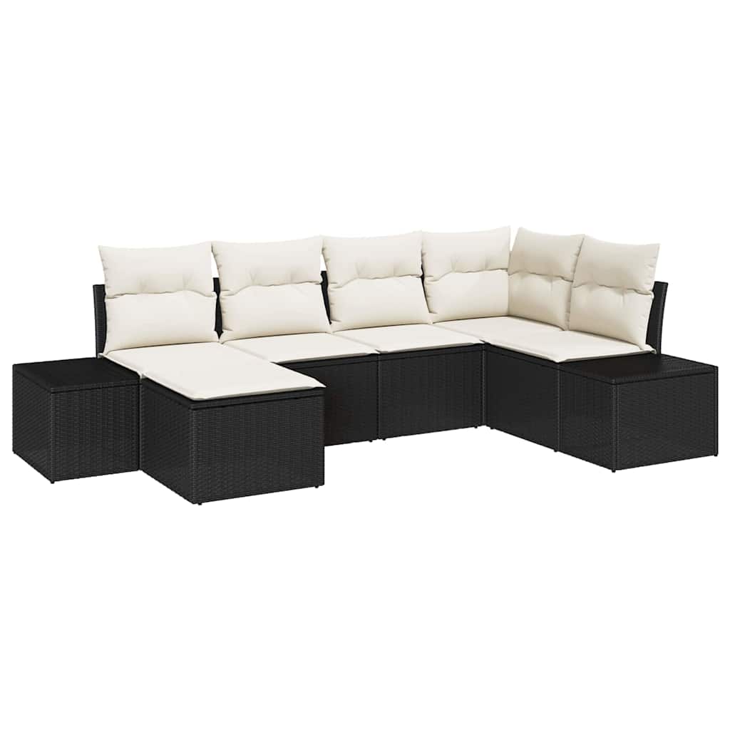 Garten-Sofa-Set 6 stk. Schwarz und Creme Poly-Rattan