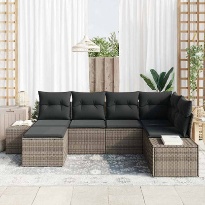 Garten-Sofa-Set 6 stk. Grau Poly-Rattan