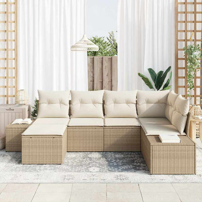 Garten-Sofa-Set 6 stk. Beige und Creme Poly-Rattan