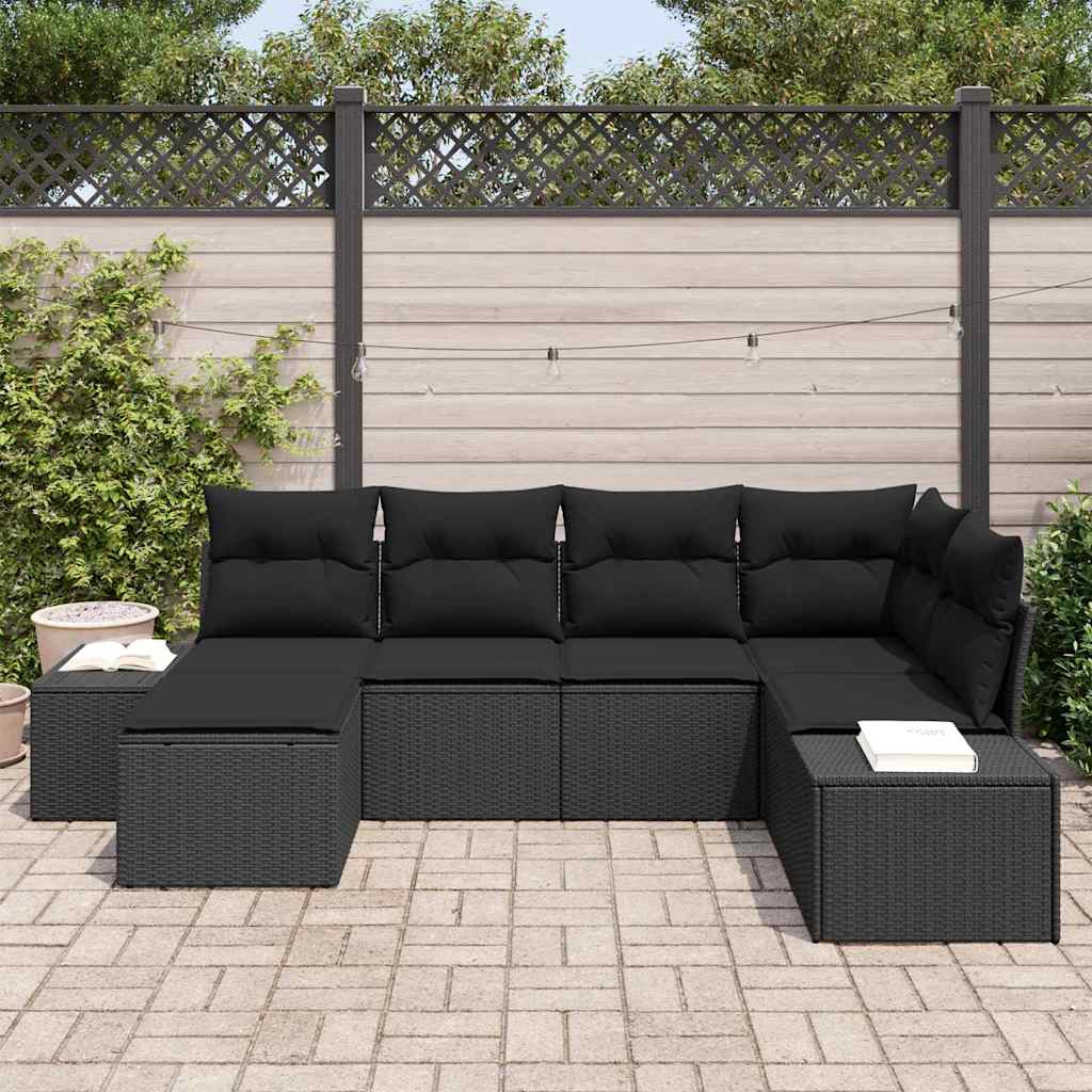 Garten-Sofa-Set 6 stk. Schwarz Poly-Rattan