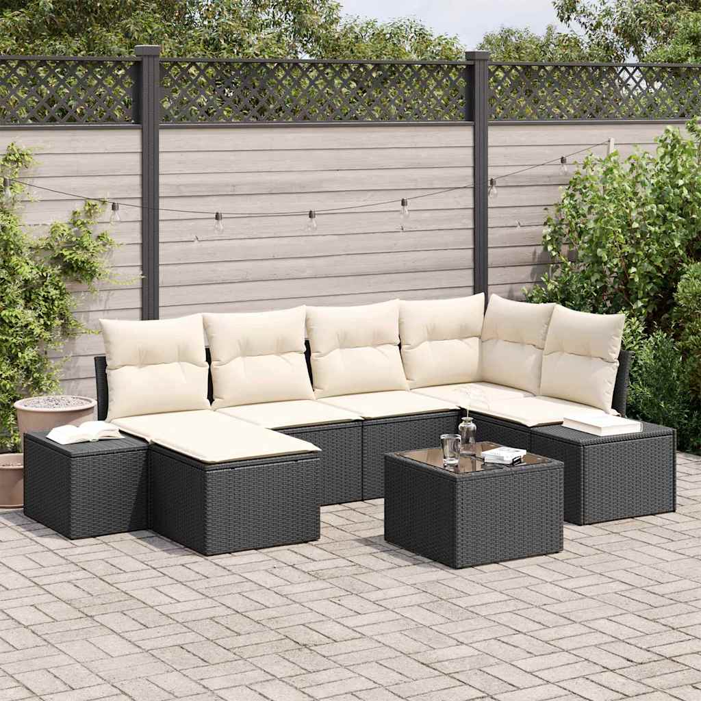 Garten-Sofa-Set 6 stk. Schwarz und Creme Poly-Rattan