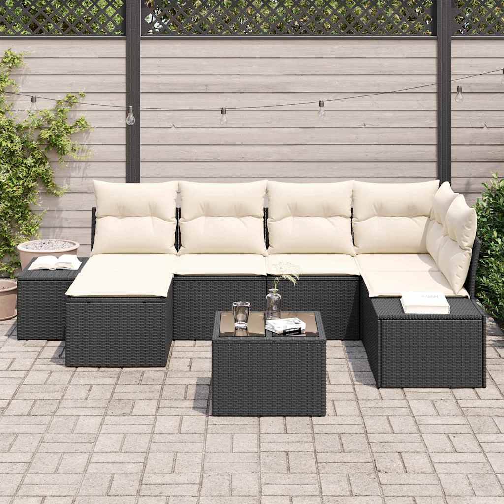 Garten-Sofa-Set 6 stk. Schwarz und Creme Poly-Rattan