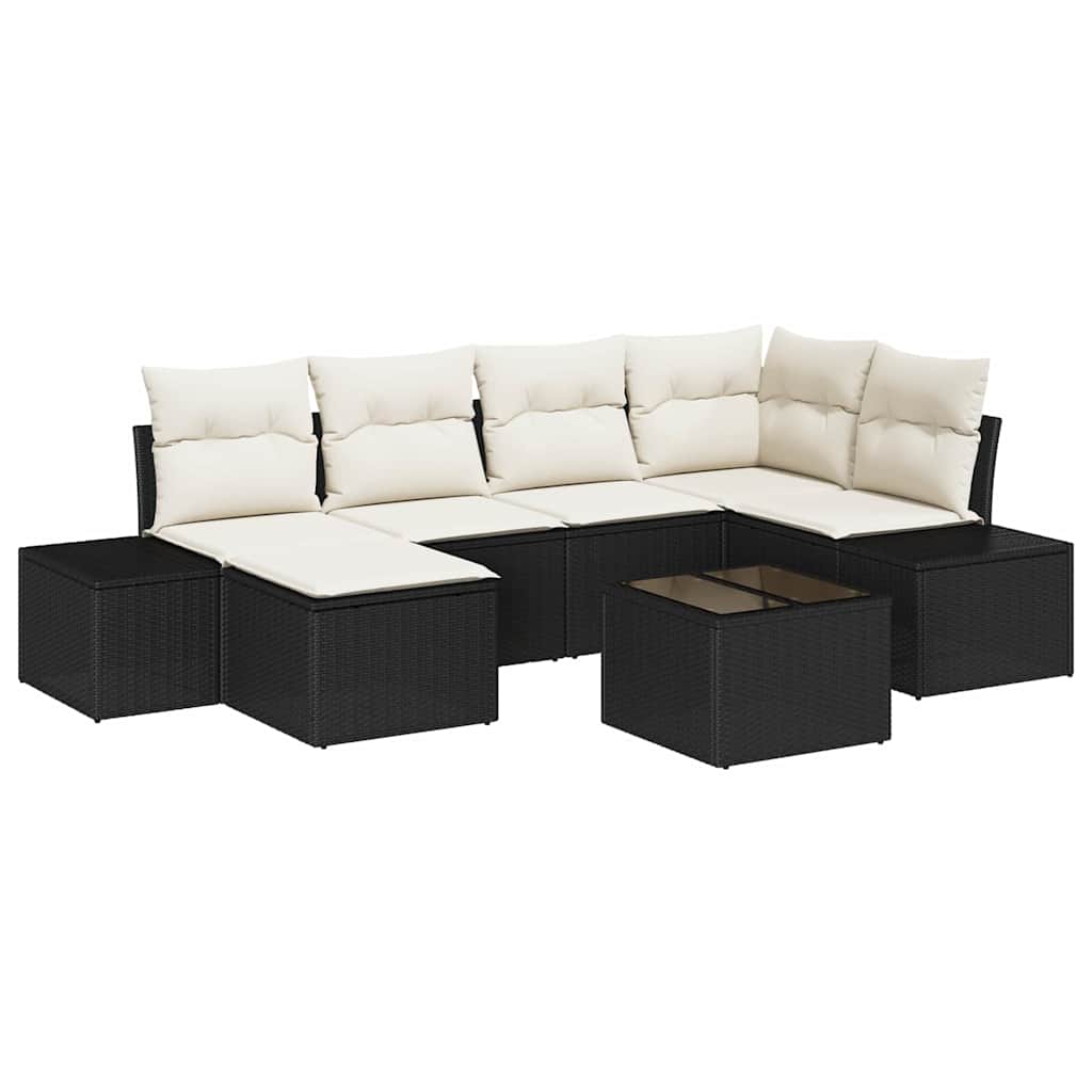 Garten-Sofa-Set 6 stk. Schwarz und Creme Poly-Rattan