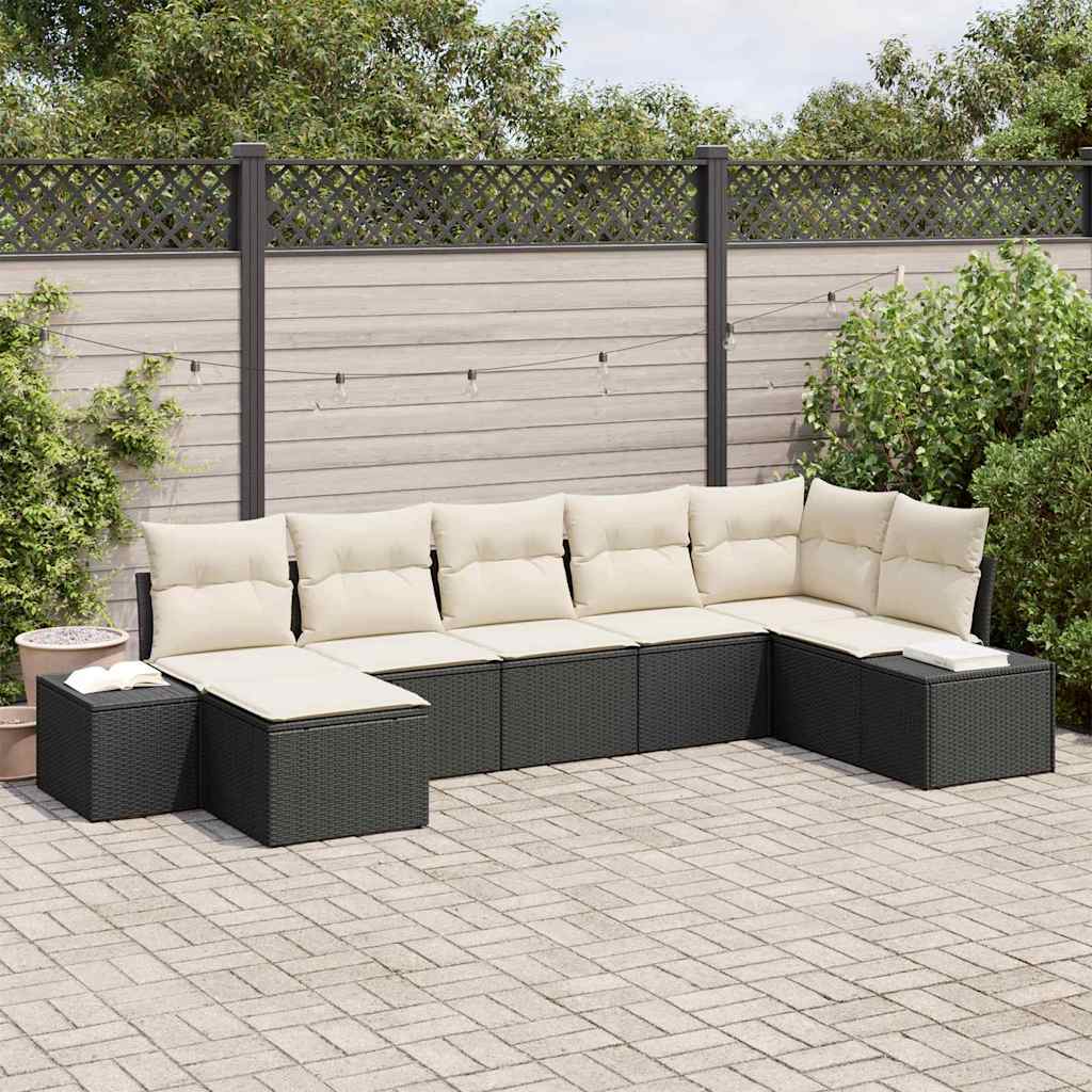 Garten-Sofa-Set 7 stk. Schwarz Poly-Rattan