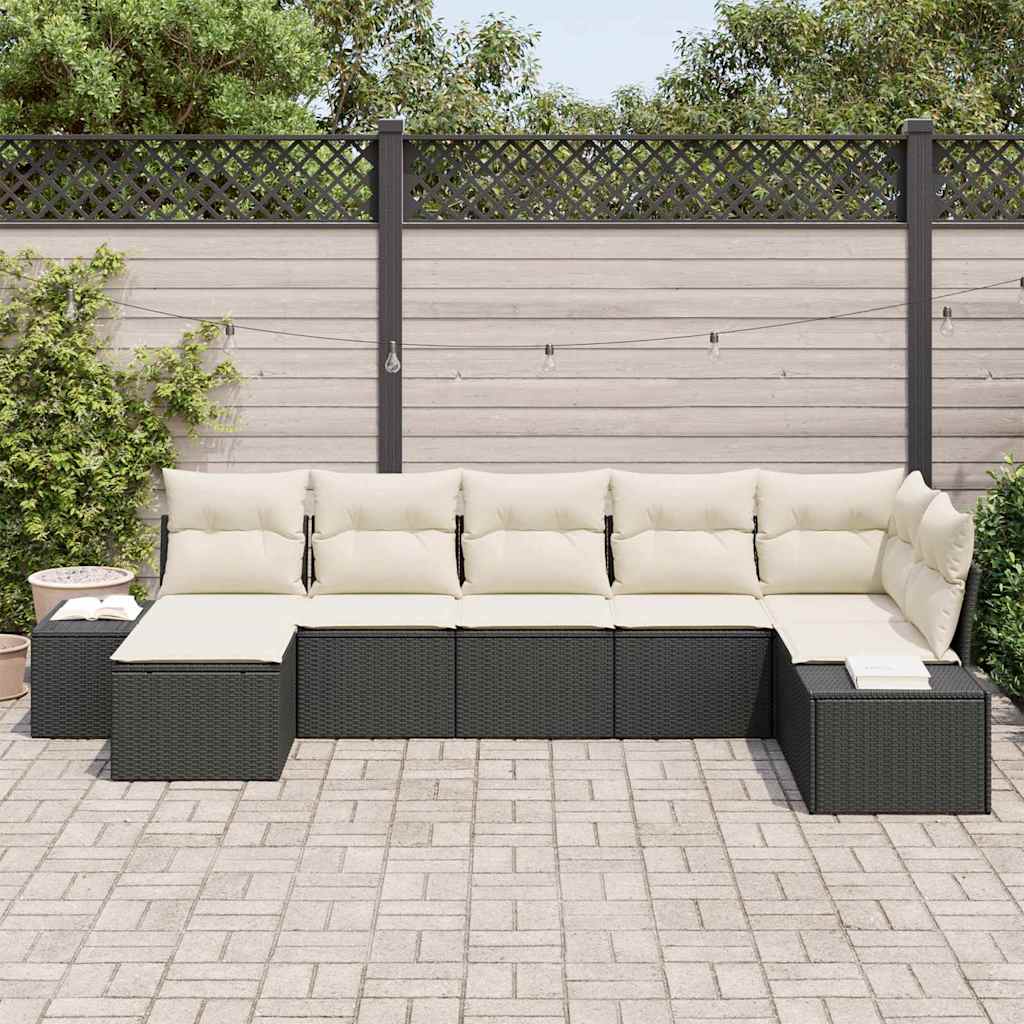 Garten-Sofa-Set 7 stk. Schwarz Poly-Rattan