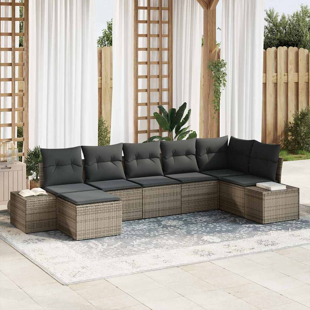 Garten-Sofa-Set 7 stk. Grau Poly-Rattan