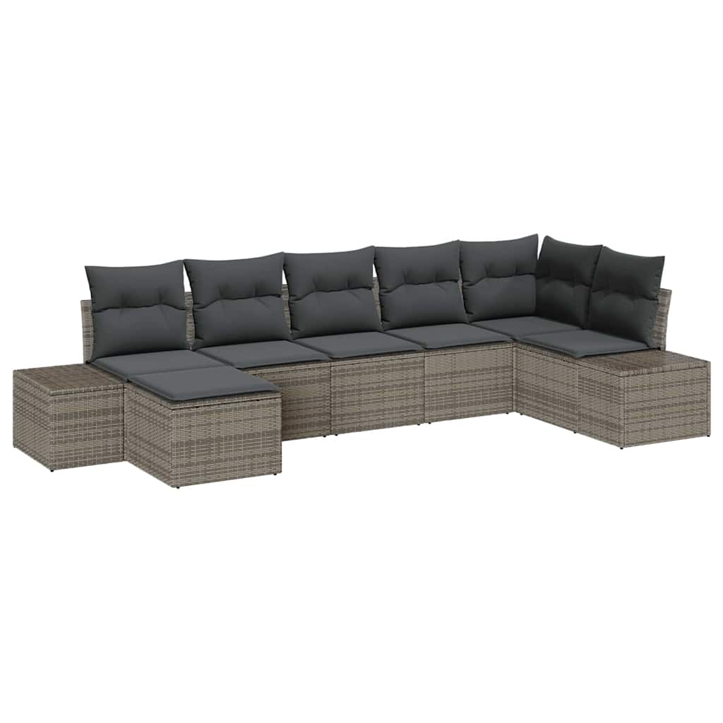 Garten-Sofa-Set 7 stk. Grau Poly-Rattan
