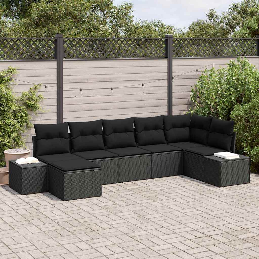 Garten-Sofa-Set 7 stk. Schwarz Poly-Rattan