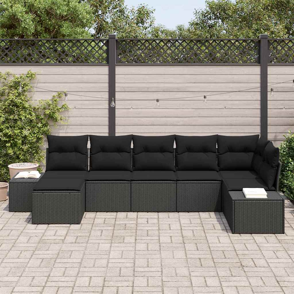 Garten-Sofa-Set 7 stk. Schwarz Poly-Rattan