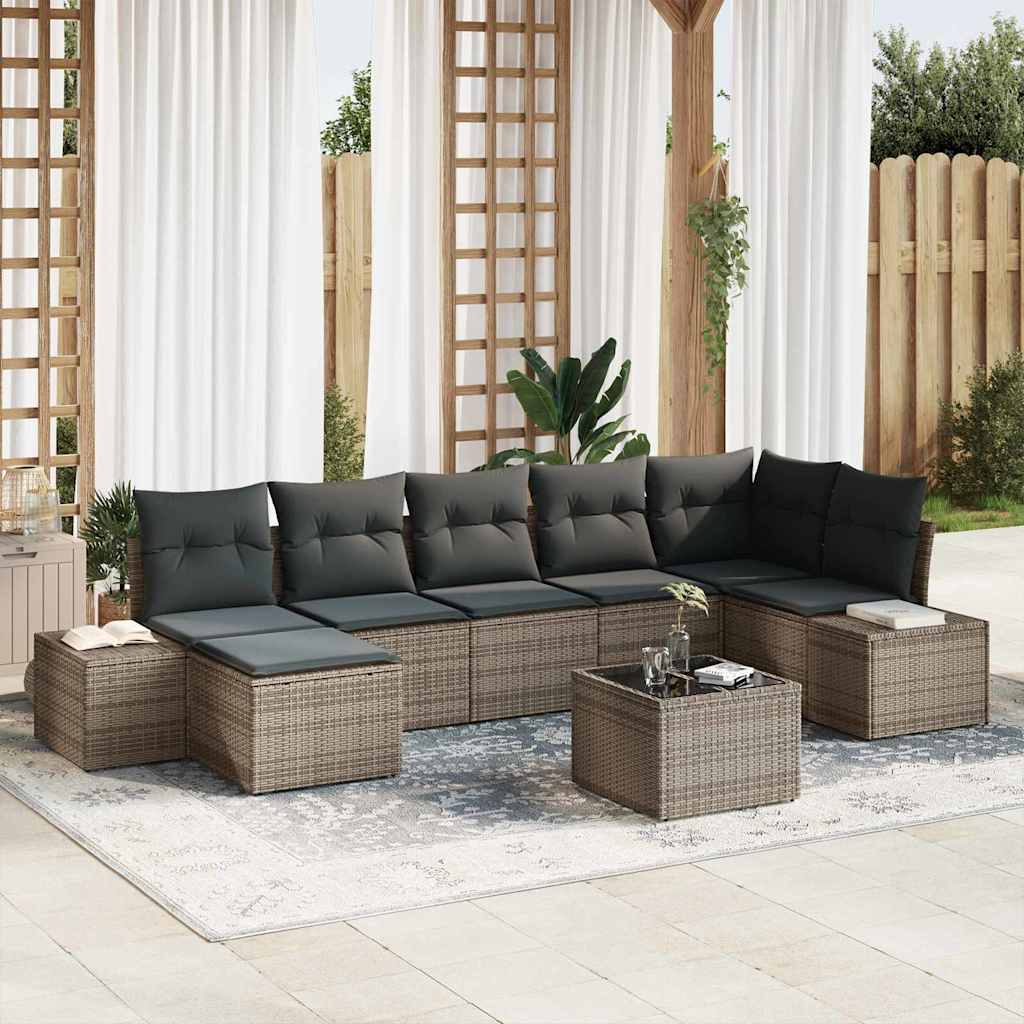Garten-Sofa-Set 7 stk. Grau Poly-Rattan