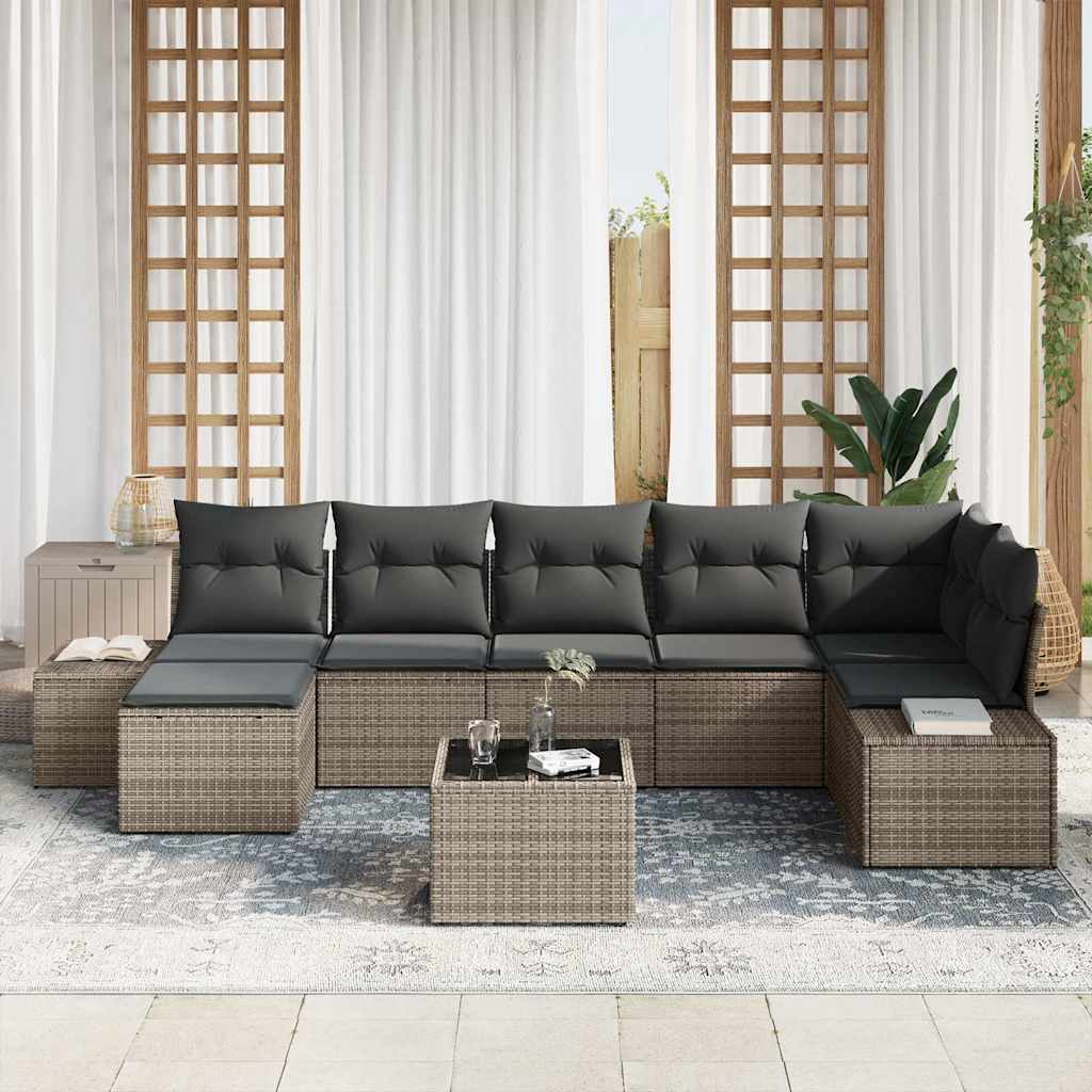 Garten-Sofa-Set 7 stk. Grau Poly-Rattan