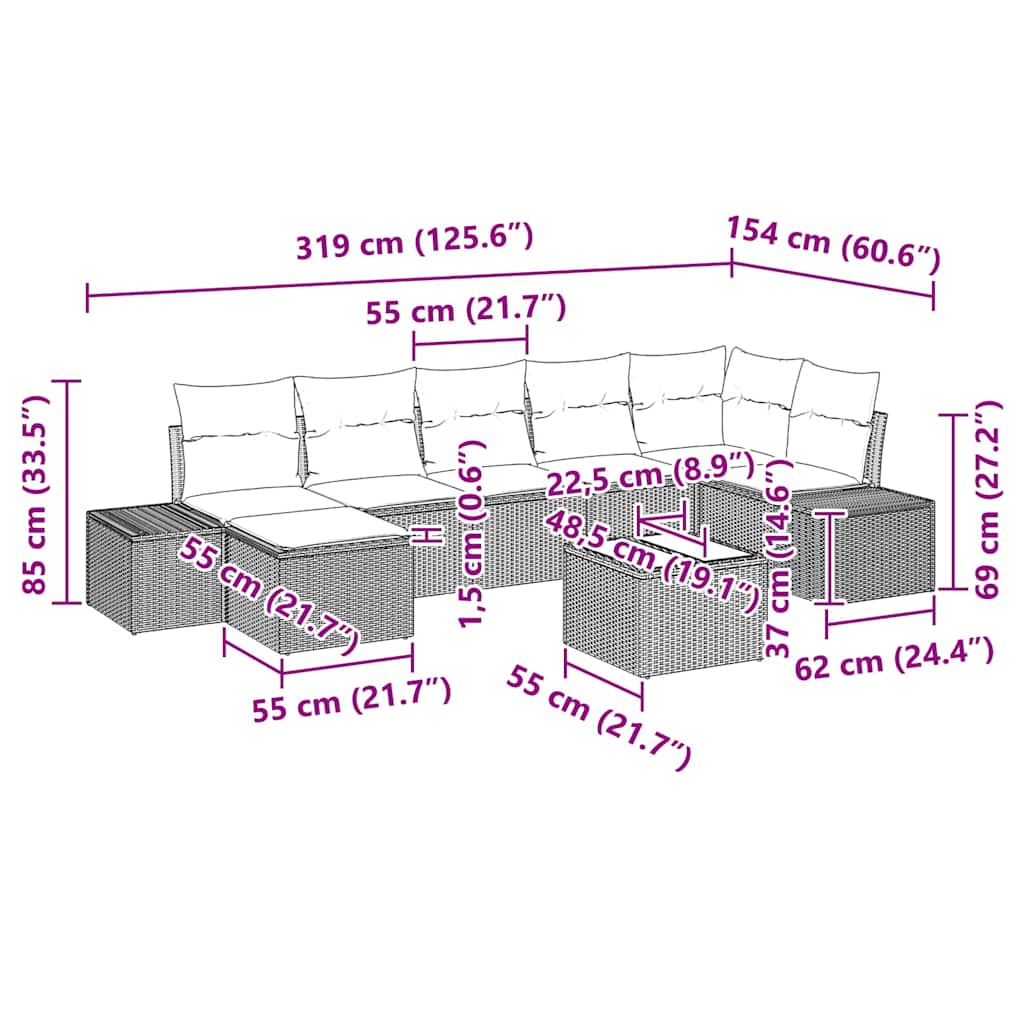 Garten-Sofa-Set 7 stk. Grau Poly-Rattan
