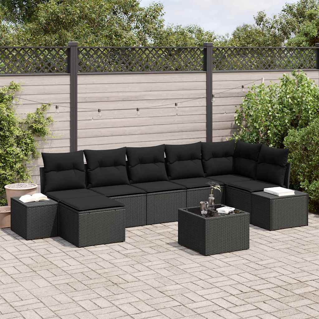 Garten-Sofa-Set 7 stk. Schwarz Poly-Rattan