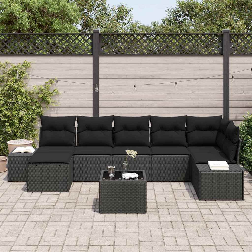Garten-Sofa-Set 7 stk. Schwarz Poly-Rattan