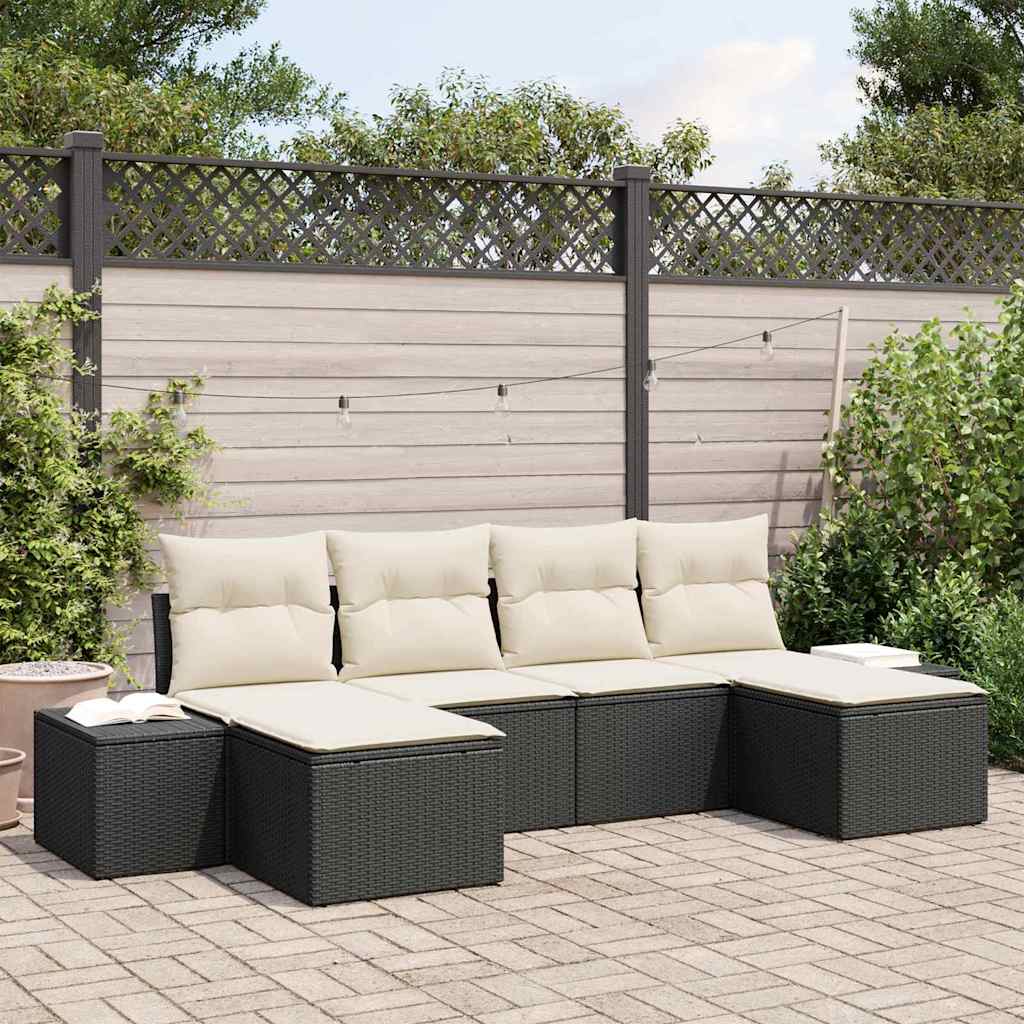 Garten-Sofa-Set 4 stk. Schwarz und Creme Poly-Rattan