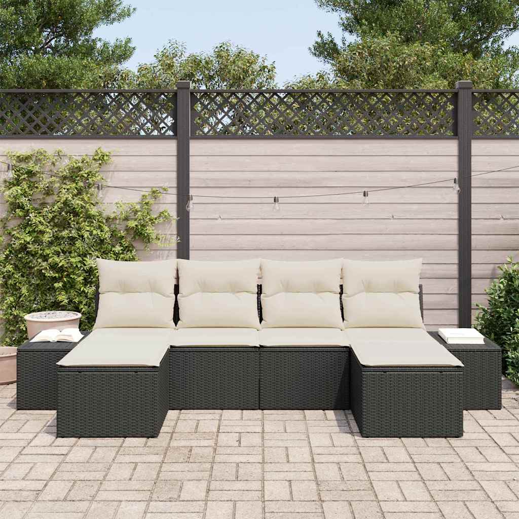 Garten-Sofa-Set 4 stk. Schwarz und Creme Poly-Rattan