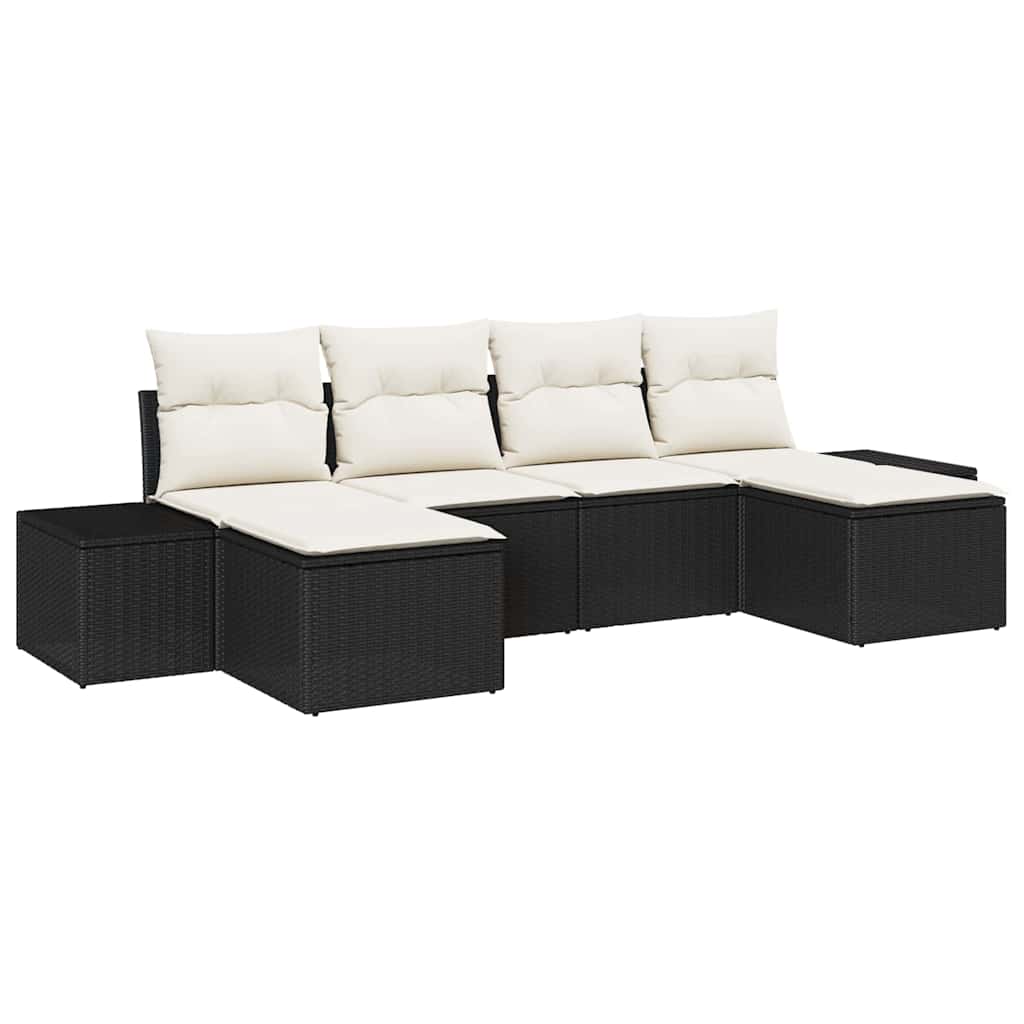 Garten-Sofa-Set 4 stk. Schwarz und Creme Poly-Rattan