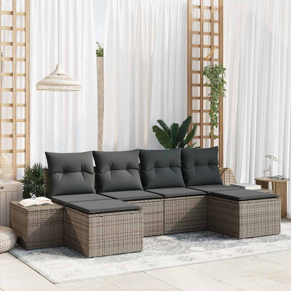 Garten-Sofa-Set 4 stk. Grau Poly-Rattan