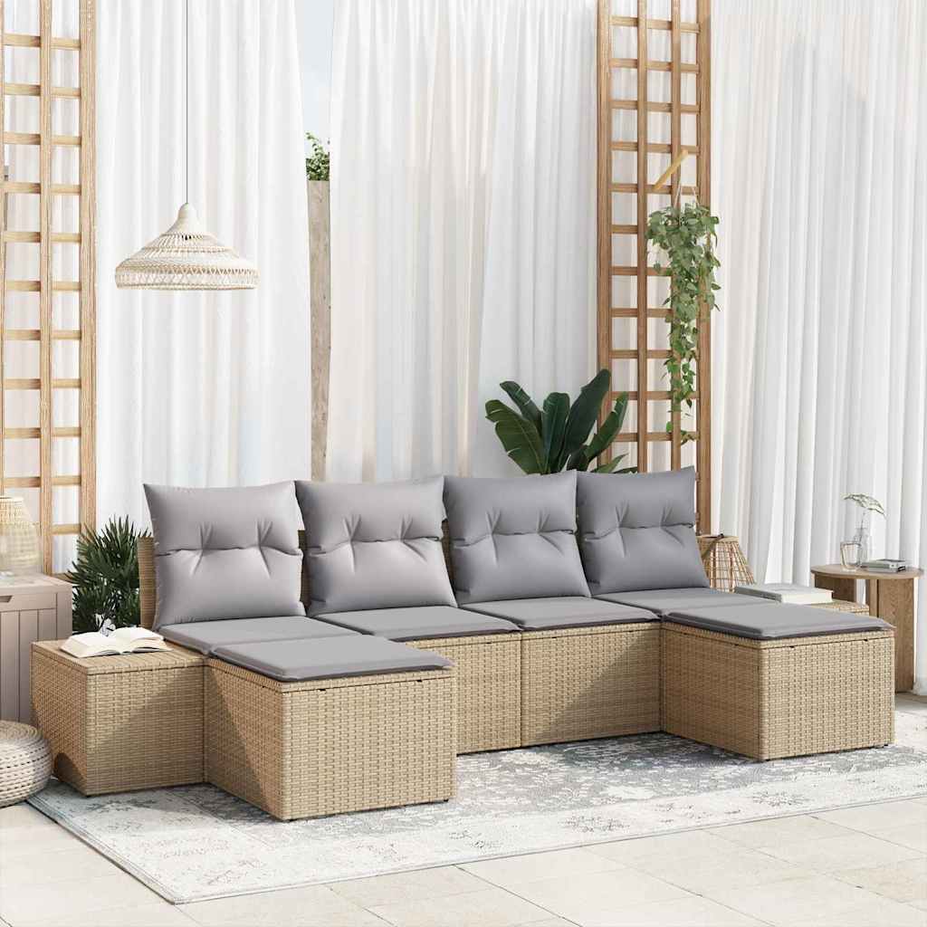 Garten-Sofa-Set 4 stk. Beige und Hellgrau Poly-Rattan