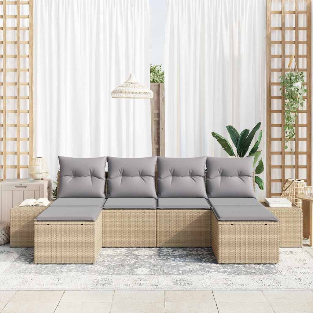 Garten-Sofa-Set 4 stk. Beige und Hellgrau Poly-Rattan
