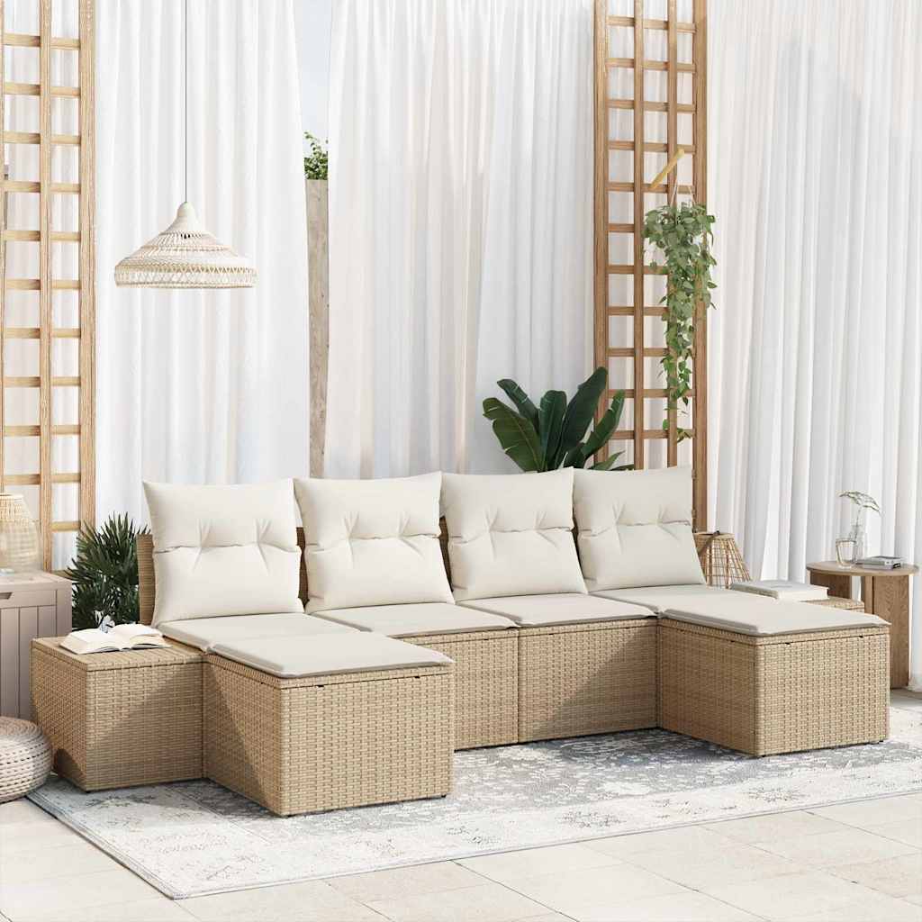 Garten-Sofa-Set 4 stk. Beige und Creme Poly-Rattan