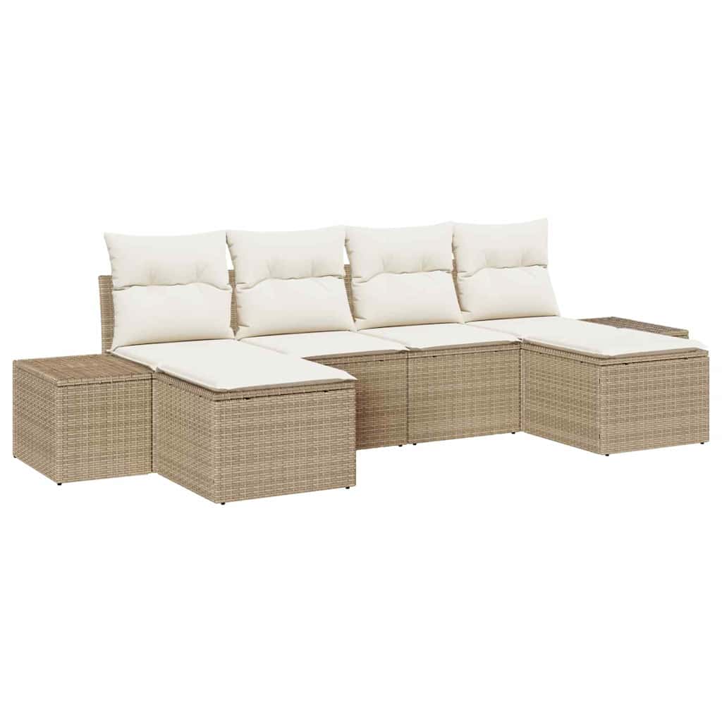 Garten-Sofa-Set 4 stk. Beige und Creme Poly-Rattan