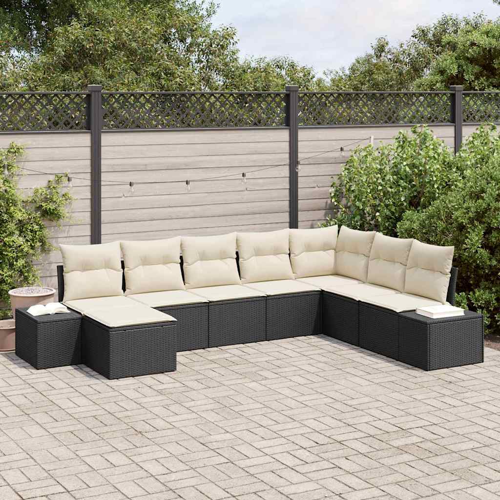 Garten-Sofa-Set 8 stk. Schwarz und Creme Poly-Rattan