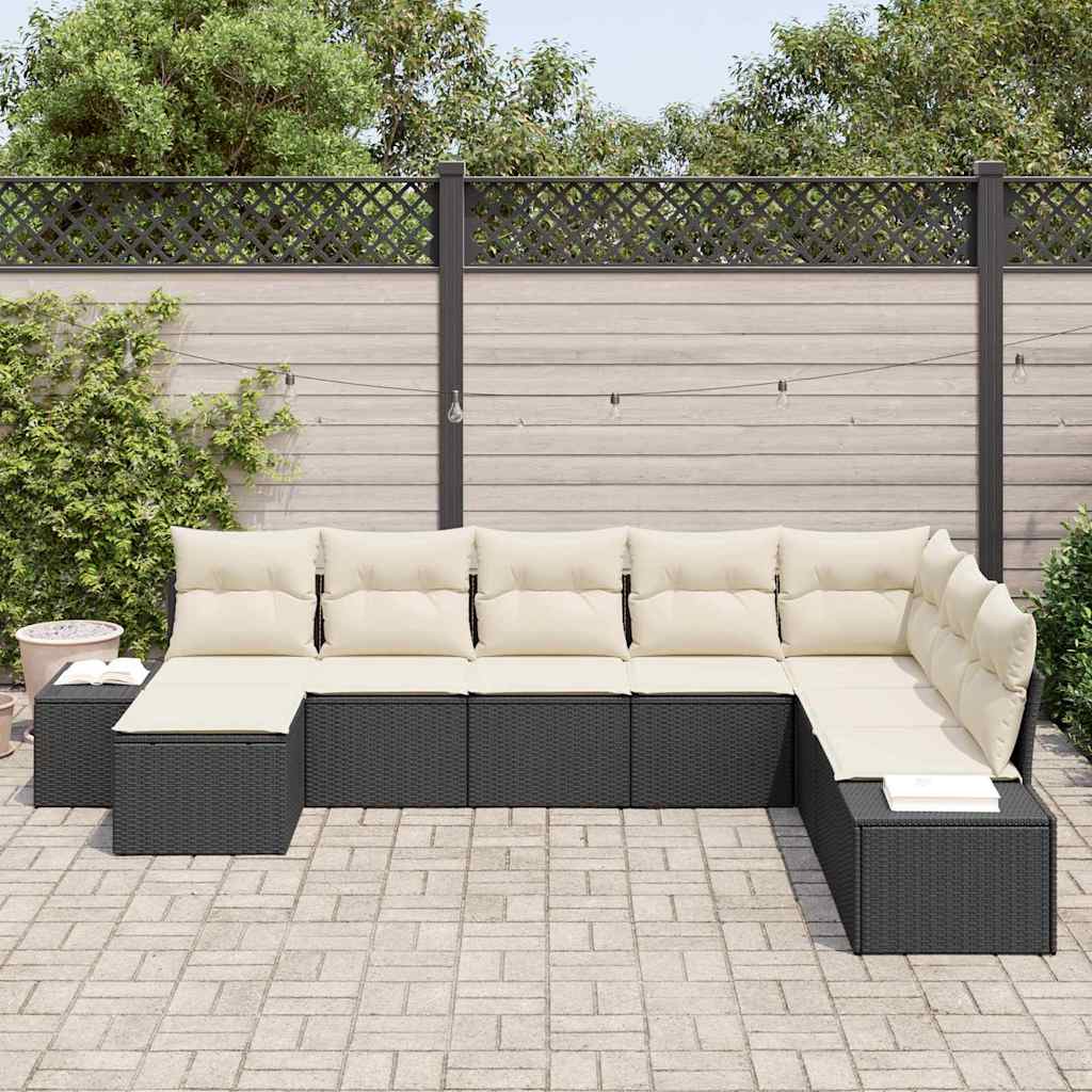 Garten-Sofa-Set 8 stk. Schwarz und Creme Poly-Rattan