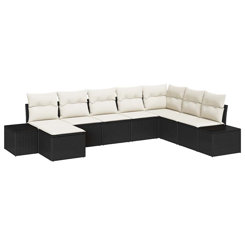 Garten-Sofa-Set 8 stk. Schwarz und Creme Poly-Rattan